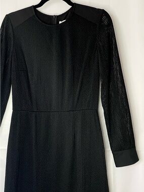 Hugo Boss Black Bouclé Sheer Lined Sheath Dress – Gold Detail – Size US 4 – NWT